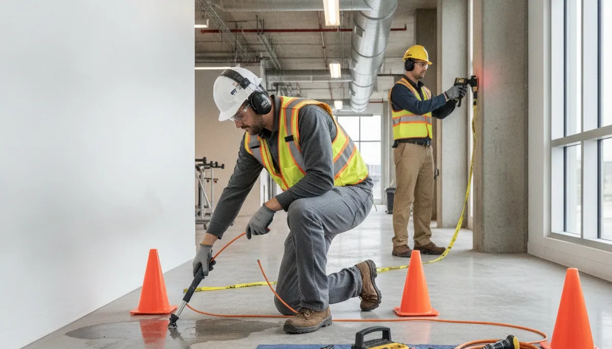 Dayton, OH plumber using leak detection equipment to inspect hidden pipe leaks in a home