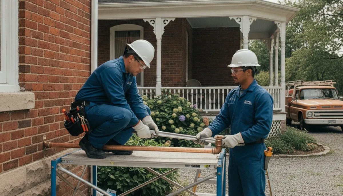 Dayton, OH plumbing repair technician servicing a residential pipe leak
